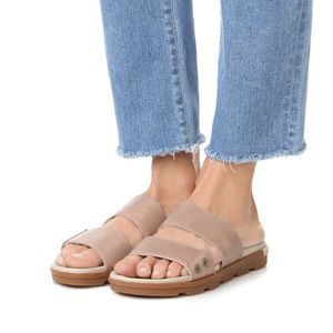 NWT Sorel Torpeda II xFree People Flat Sandal Slide Slip On Leather Greige